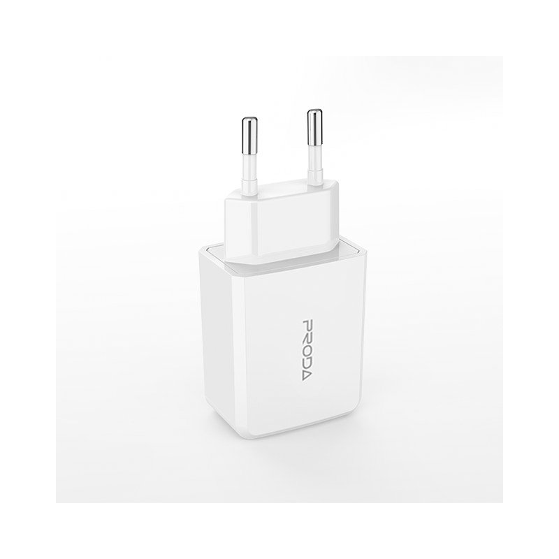 Proda Linshy Pro Charger PD-A22 Travel Charger Adapter Wall Charger 2x USB 2.1A + USB / Iphone Cable 1M white (EU)